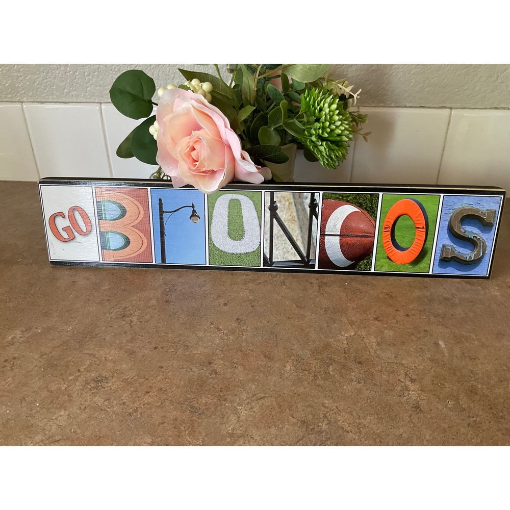 Kona B Designs Go‎ Broncos Alphabet Art Wooden Block Sign Sports Decor Fan Cave